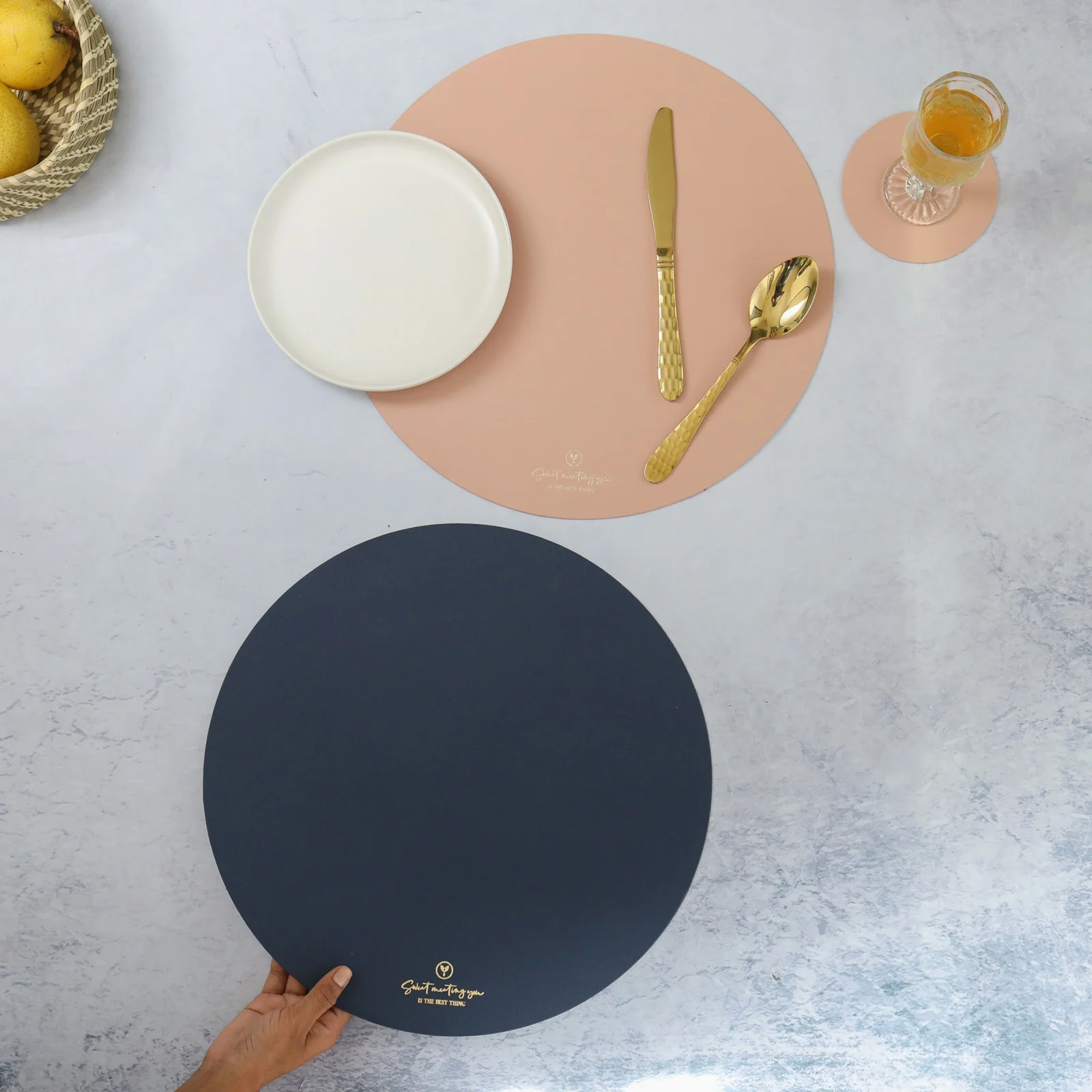 Round Placemat Dark Blue Set of 2 - Image 5