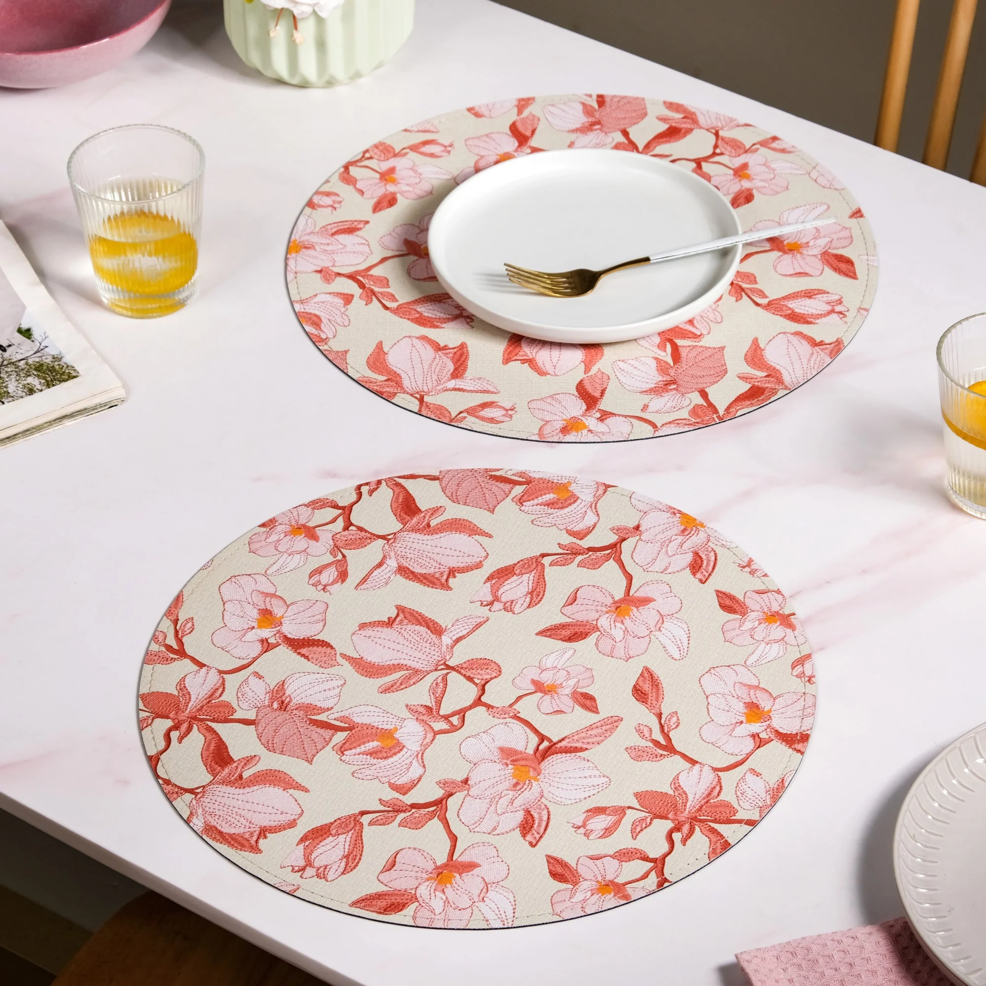 Round Red Poppy Printed Placemats Set Of 6 - Image 7