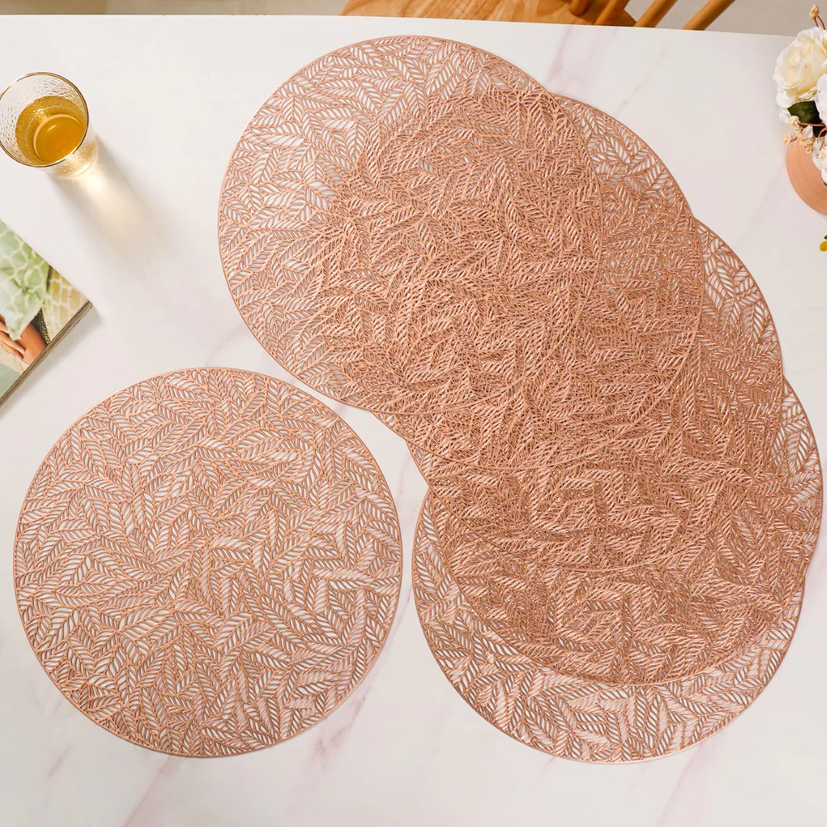Round Rose Gold Cutwork Table Mat Set Of 6 - Image 11