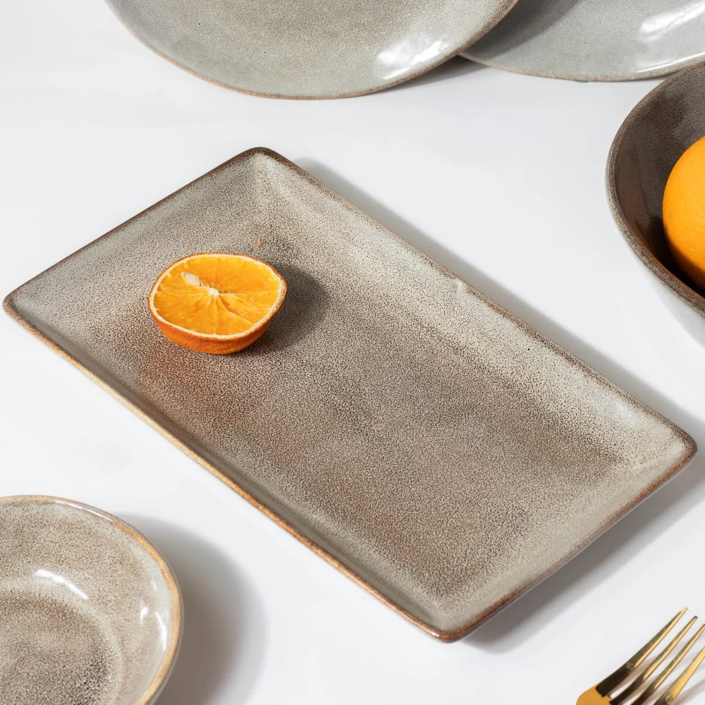 Rustic Handmade Ceramic Long Plate Grey 10 Inch - Image 5
