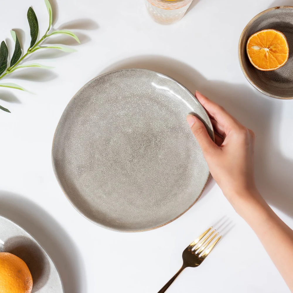 Rustic Handmade Ceramic Snack Plate Grey 8 Inch - Image 3
