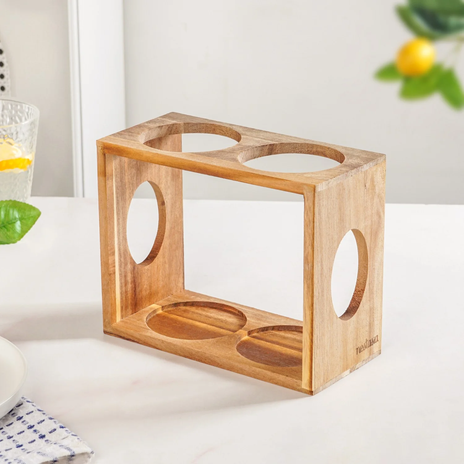 Rustic Wooden Cutlery Stand With Glass Holders - Image 9