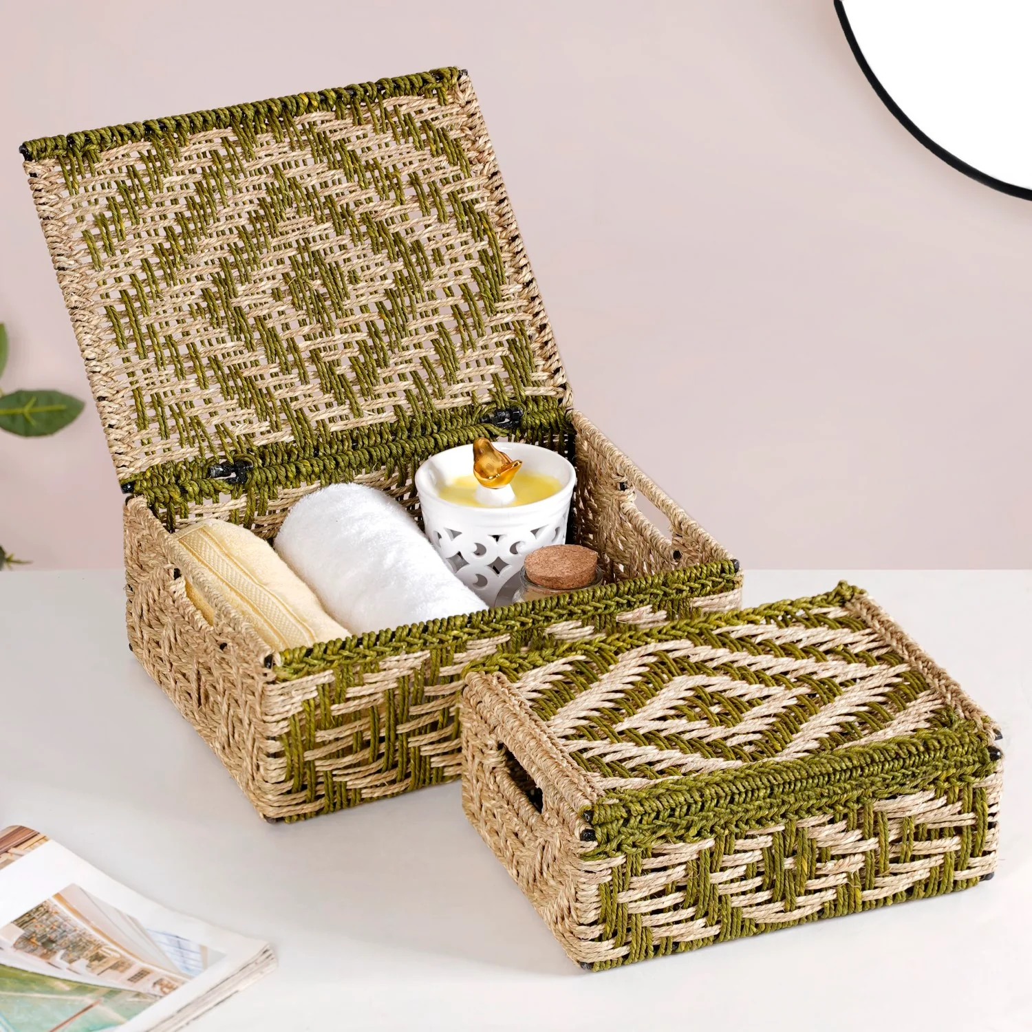 Sabai Storage Organiser With Top Cover Set Of 2 Green - Image 2