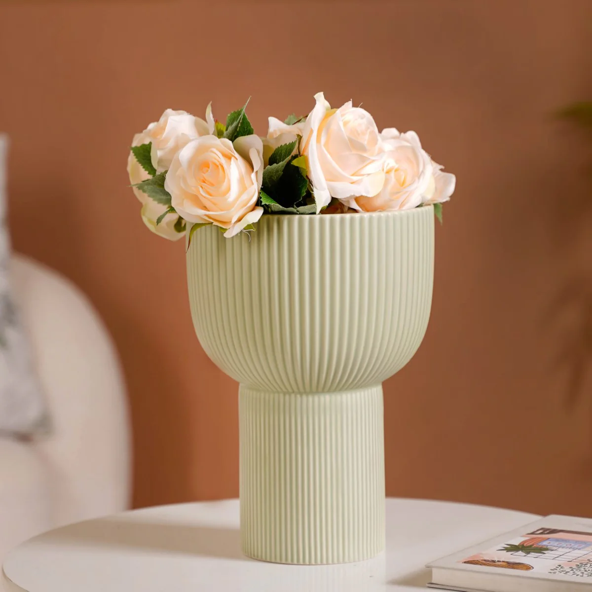 Sage Green Ceramic Pot For Flowers - Image 2