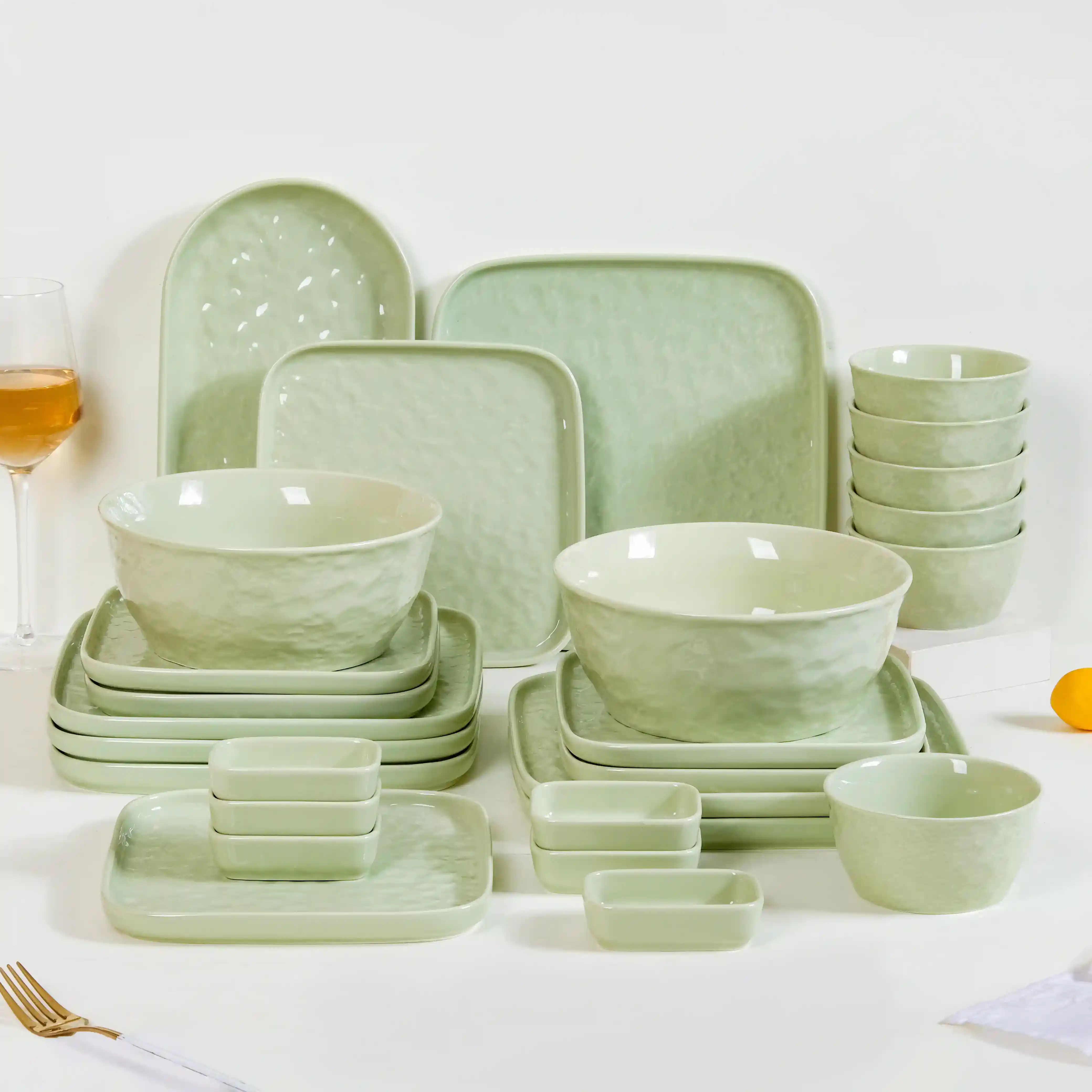 Sage Green Textured 27-Piece Dinner Set For 6