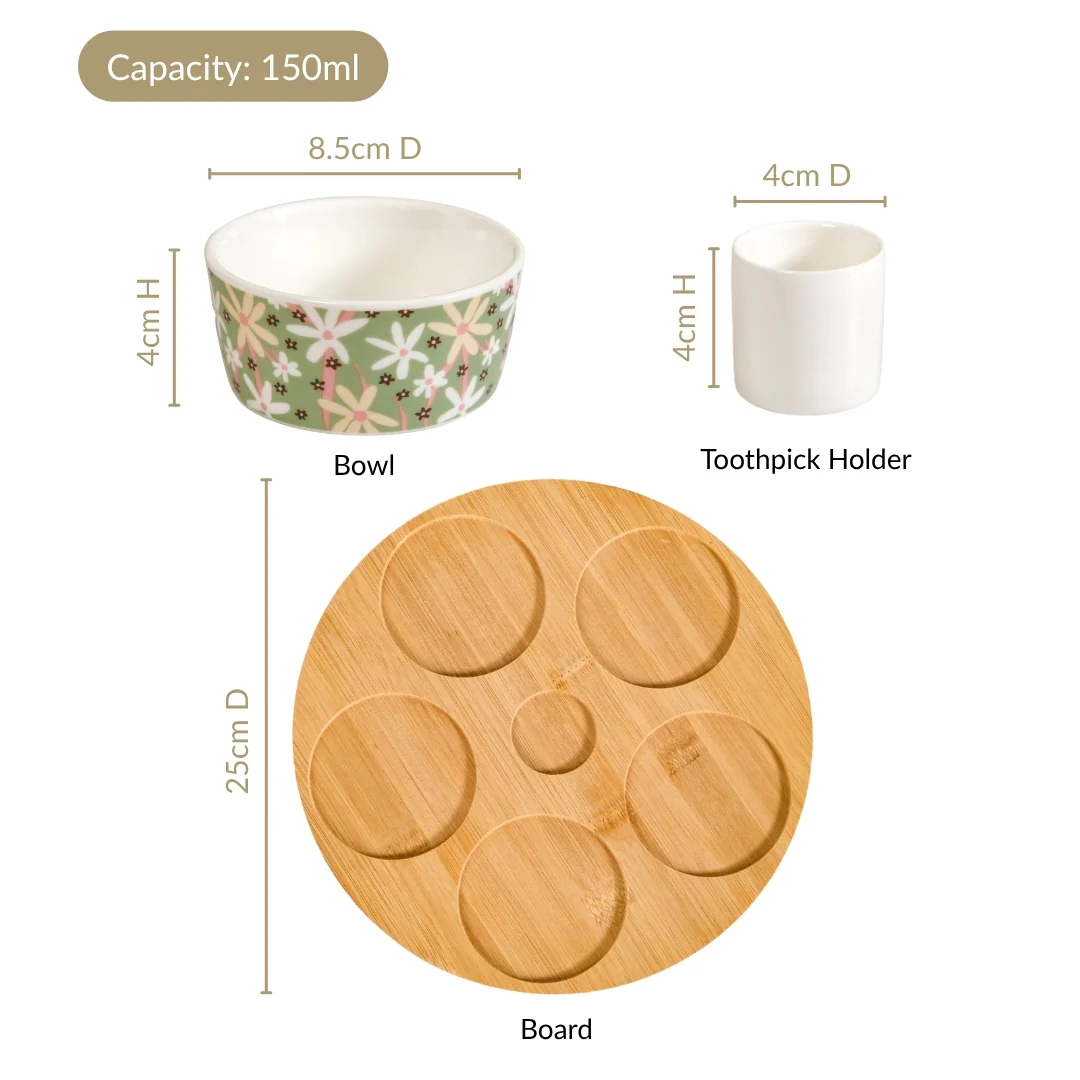Sage Scape 5 Snack Bowls With Tray And Toothpick Set - Image 4
