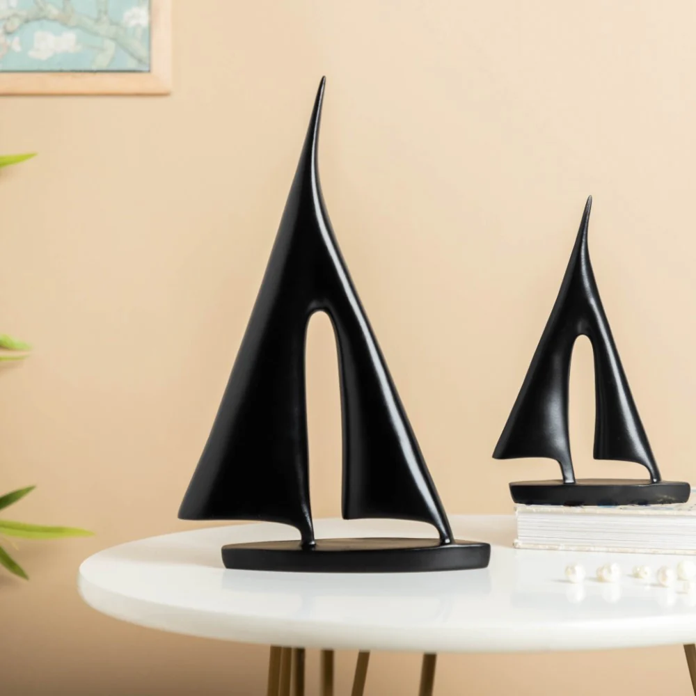 Sailing Ship Resin Decor Object Black Set Of 2 - Image 3
