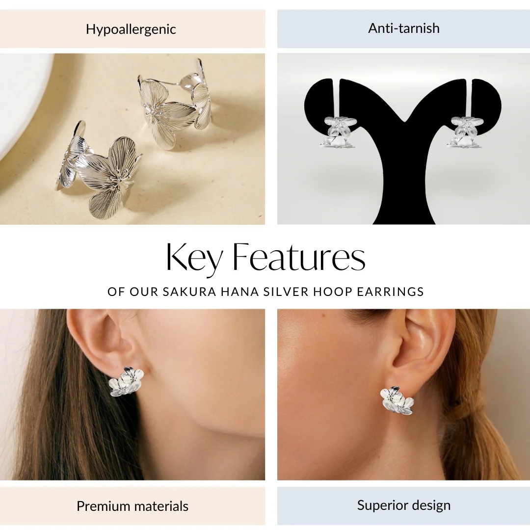 Sakura Hana Silver Hoop Earrings - Image 4