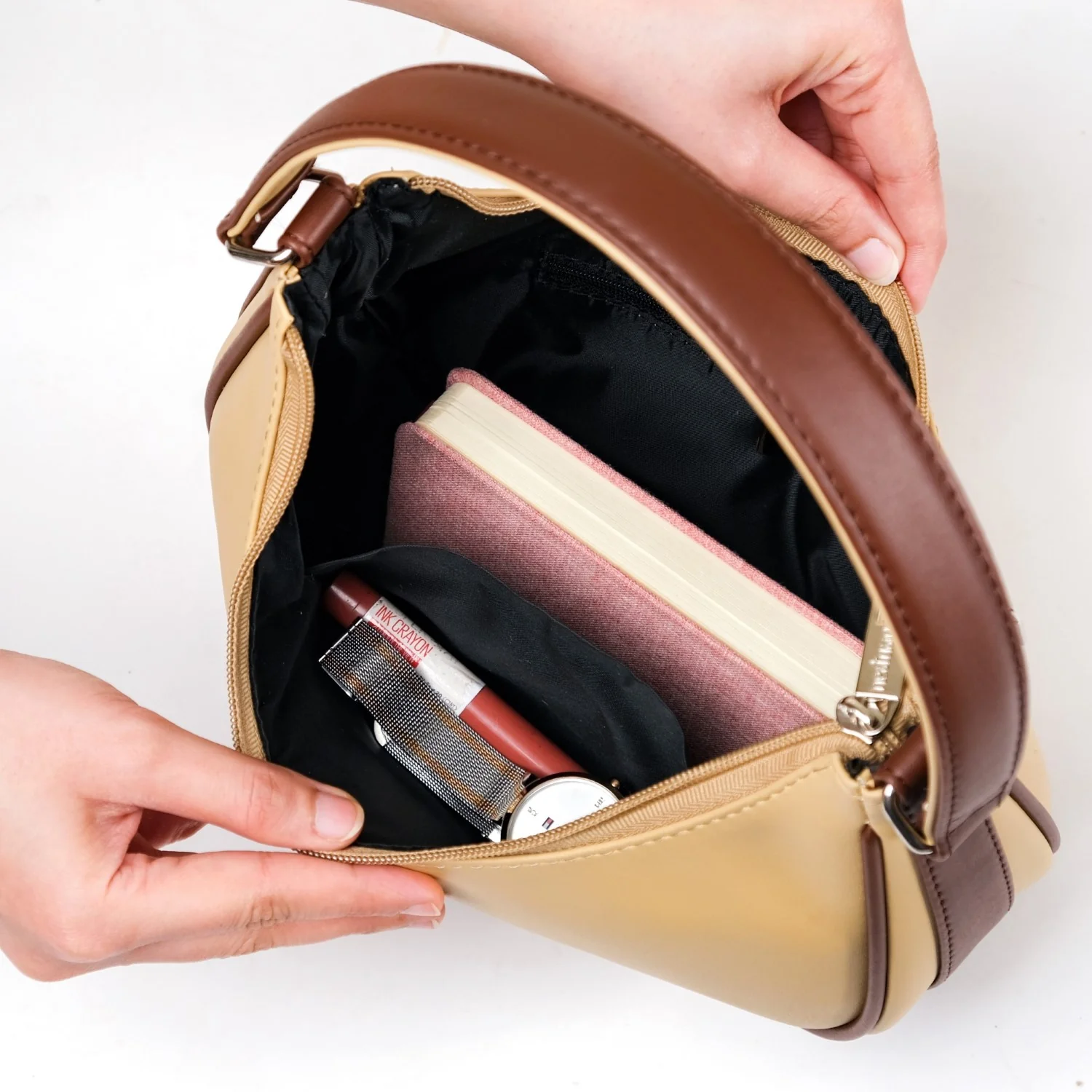 Sandy Beige Half Moon Shoulder Bag - Image 12