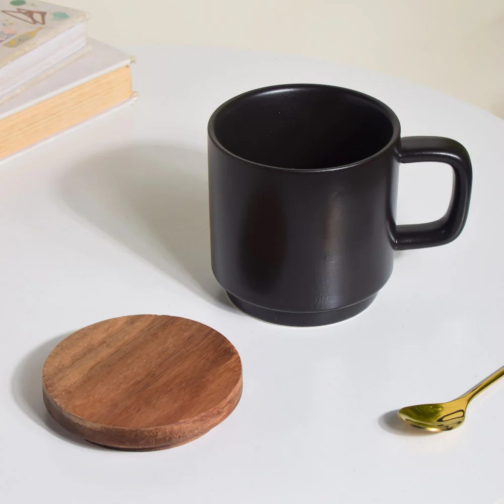 Savanna Stoneware Mug With Lid Black 250 ml - Image 6