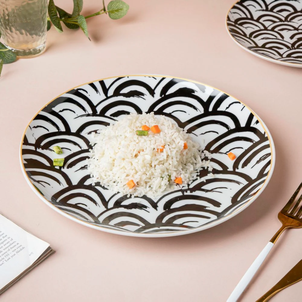 Scallop Artistic Dinner Plate Black White 10 Inch - Image 3