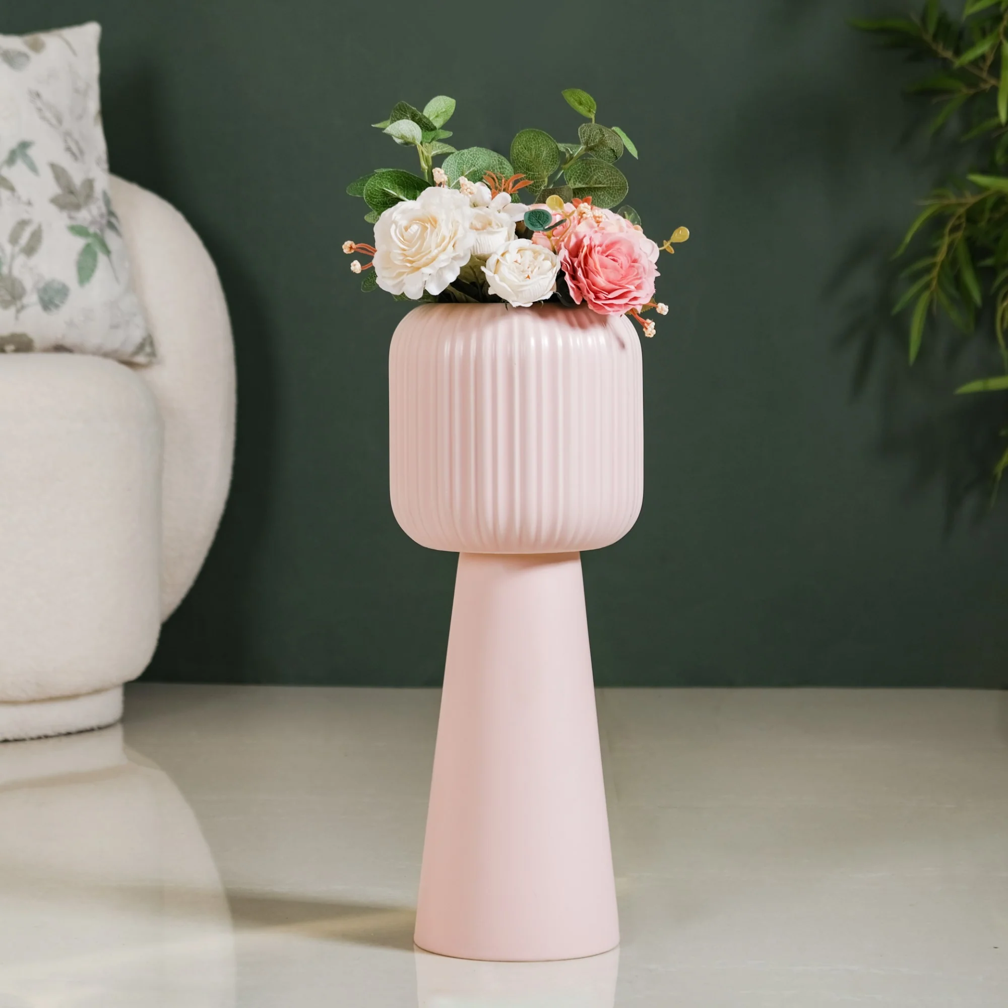 Scandi Pedestal Floor Vase Pink - Image 2