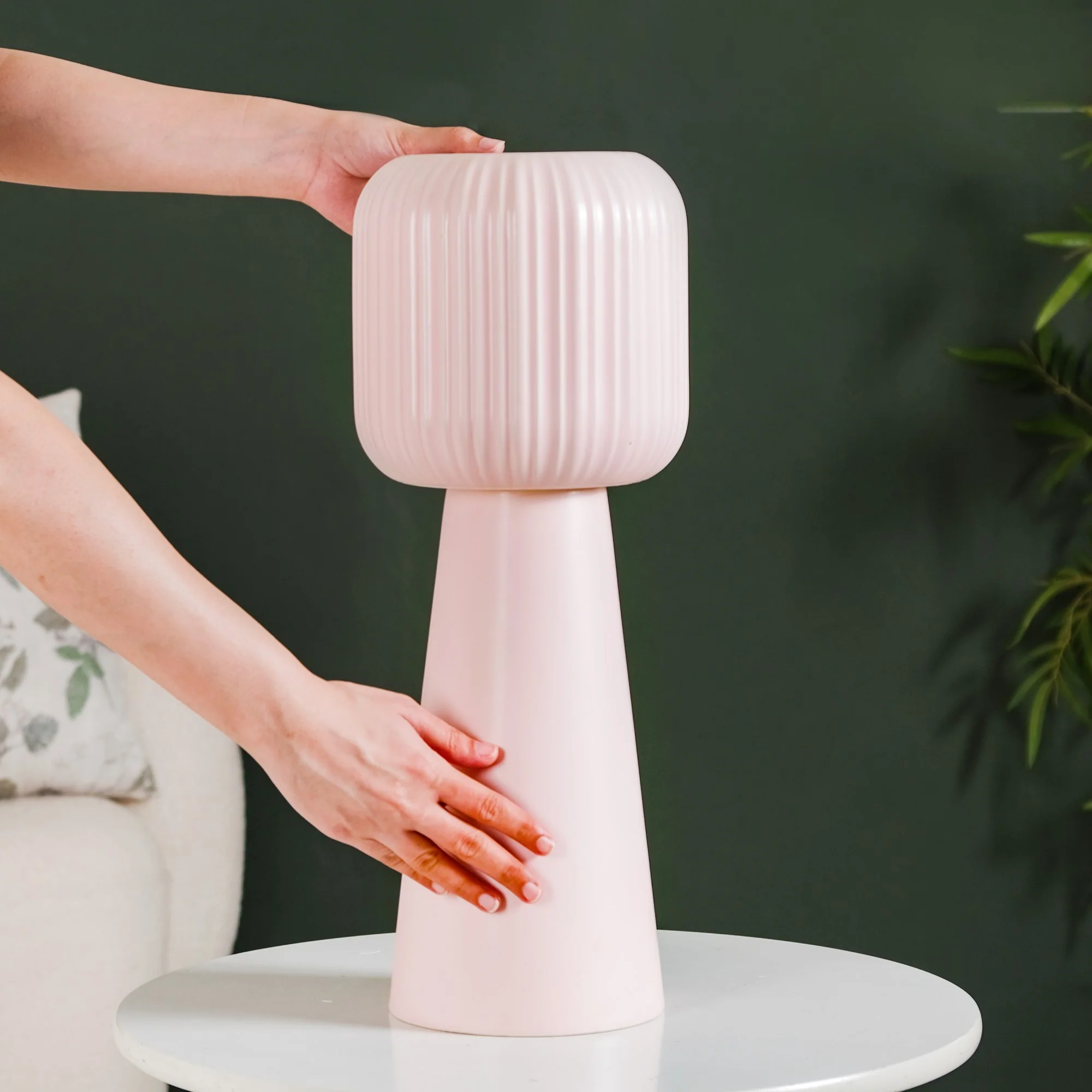 Scandi Pedestal Floor Vase Pink - Image 5