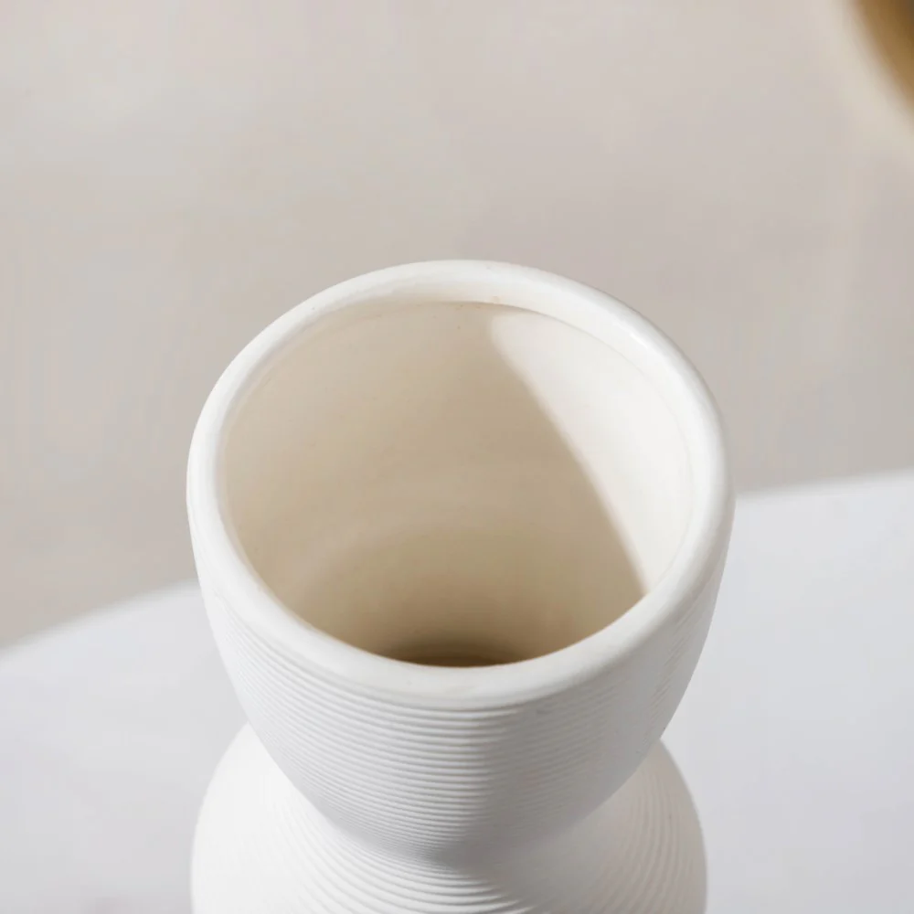 Scandinavian Striped Ceramic Vase White - Image 5