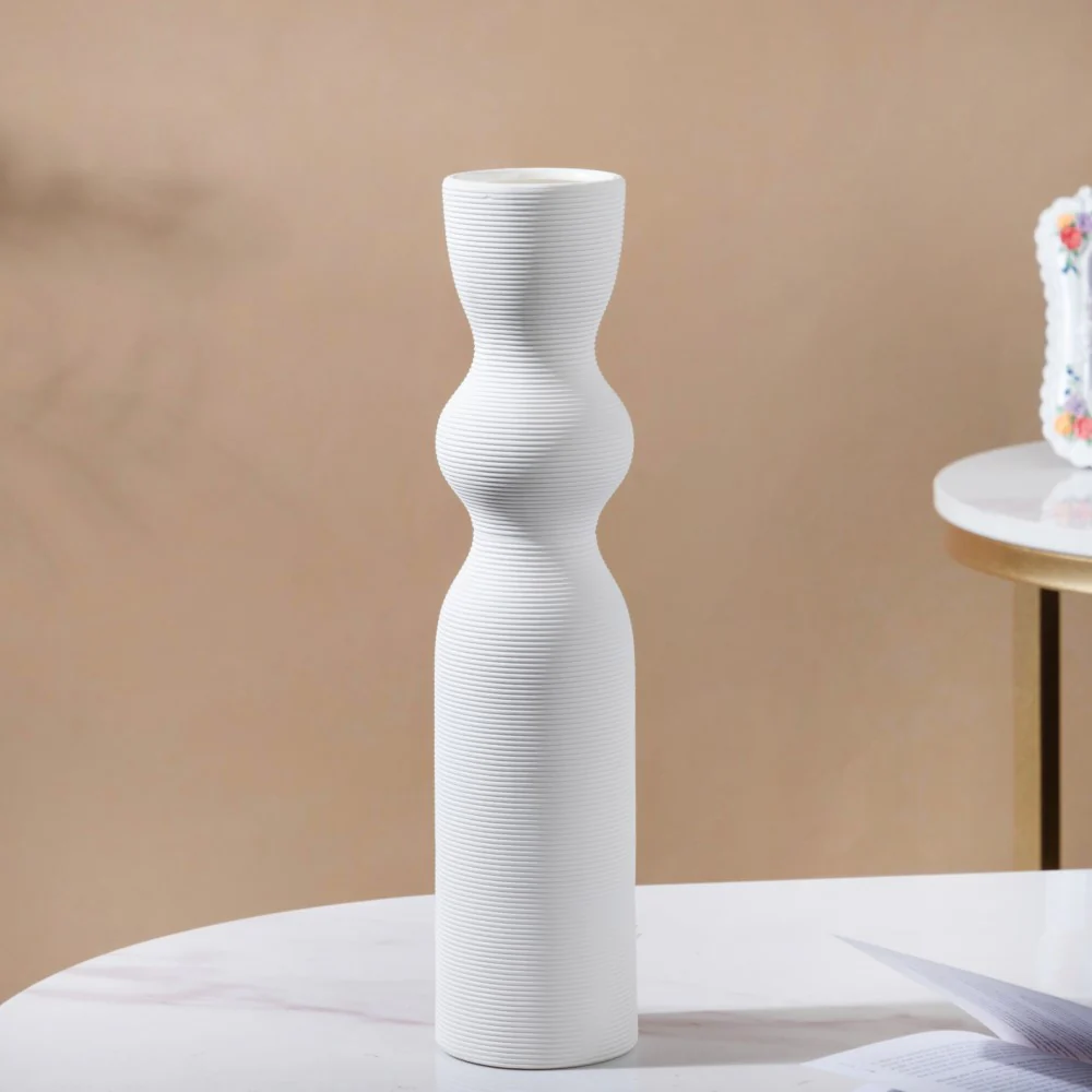 Scandinavian Striped Ceramic Vase White - Image 6