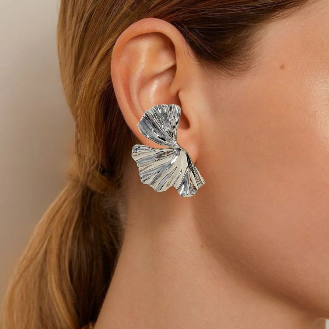 Sculptural Twisted Ginkgo Leaf Earrings - Image 2