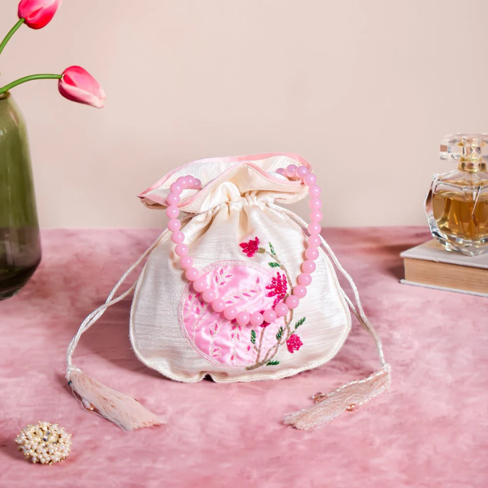 Seher Floral Potli Bag Off White - Image 4