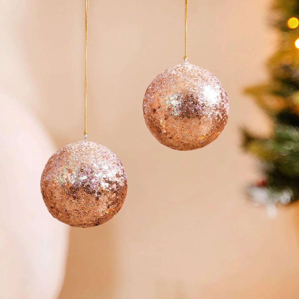 Sequin Baubles For Christmas Tree Decoration Set of 2