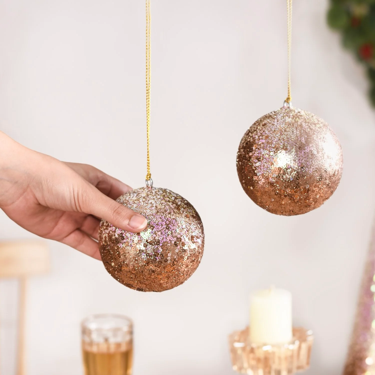 Sequin Baubles For Christmas Tree Decoration Set of 2 - Image 8