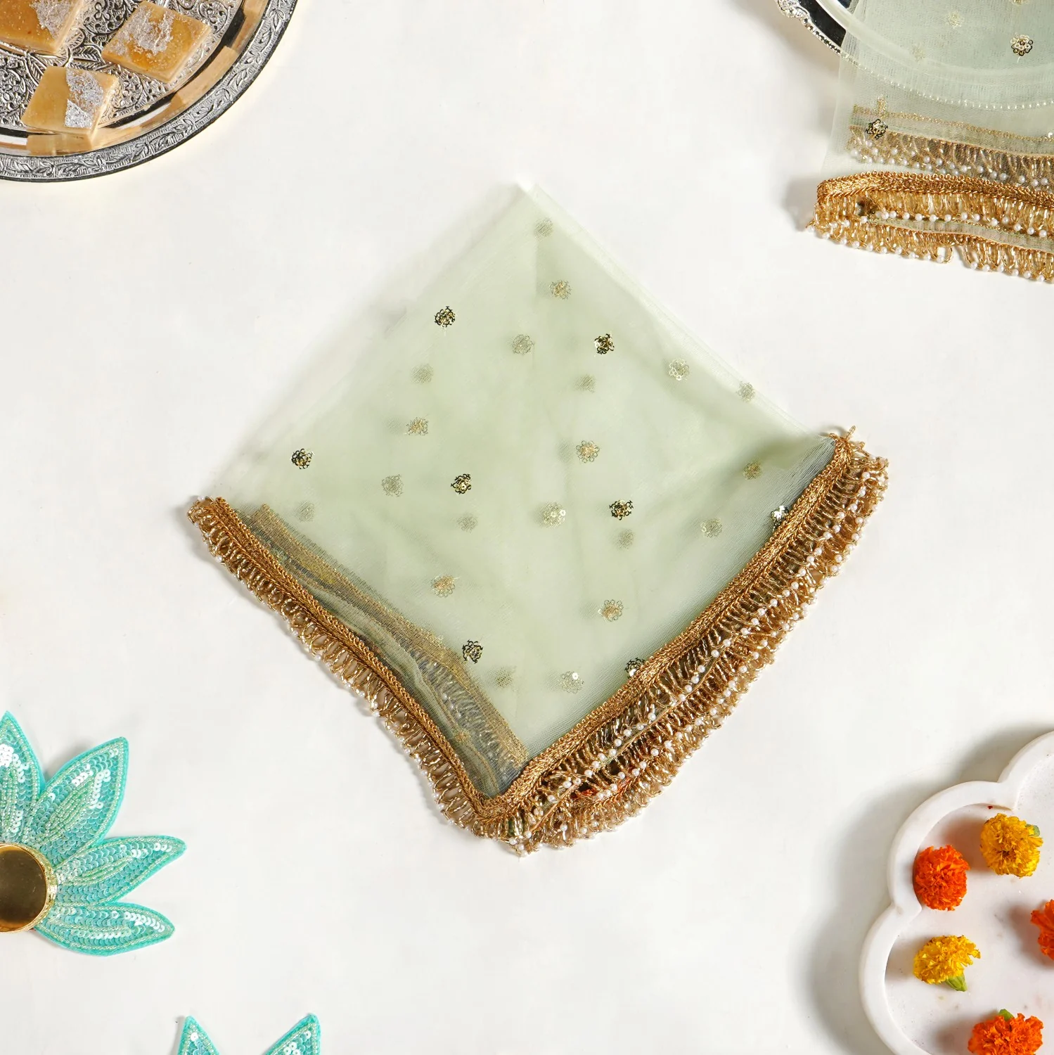 Sequinned Sage Thali Covers Set Of 2 - Image 8