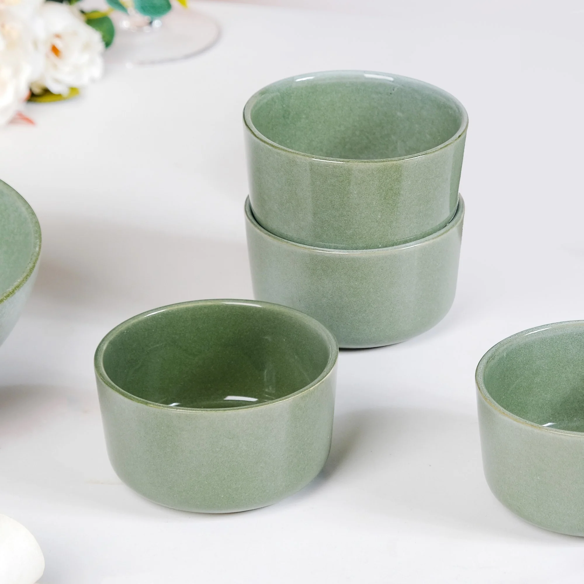Sera Set Of 6 Round Ceramic Small Bowl Sage Green 200ml - Image 2