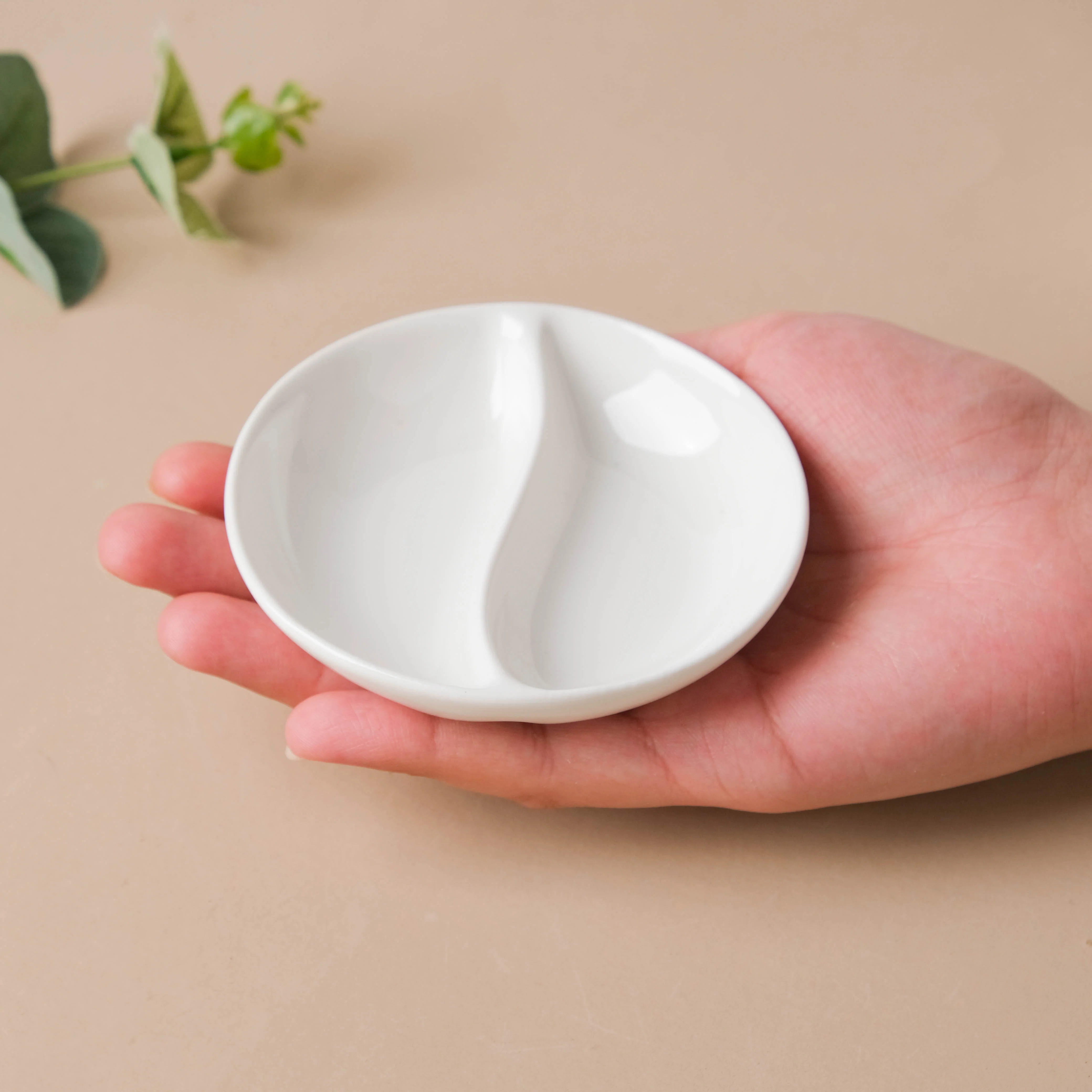 Serena Lily White Ceramic 2 Section Dip Bowl - Image 3