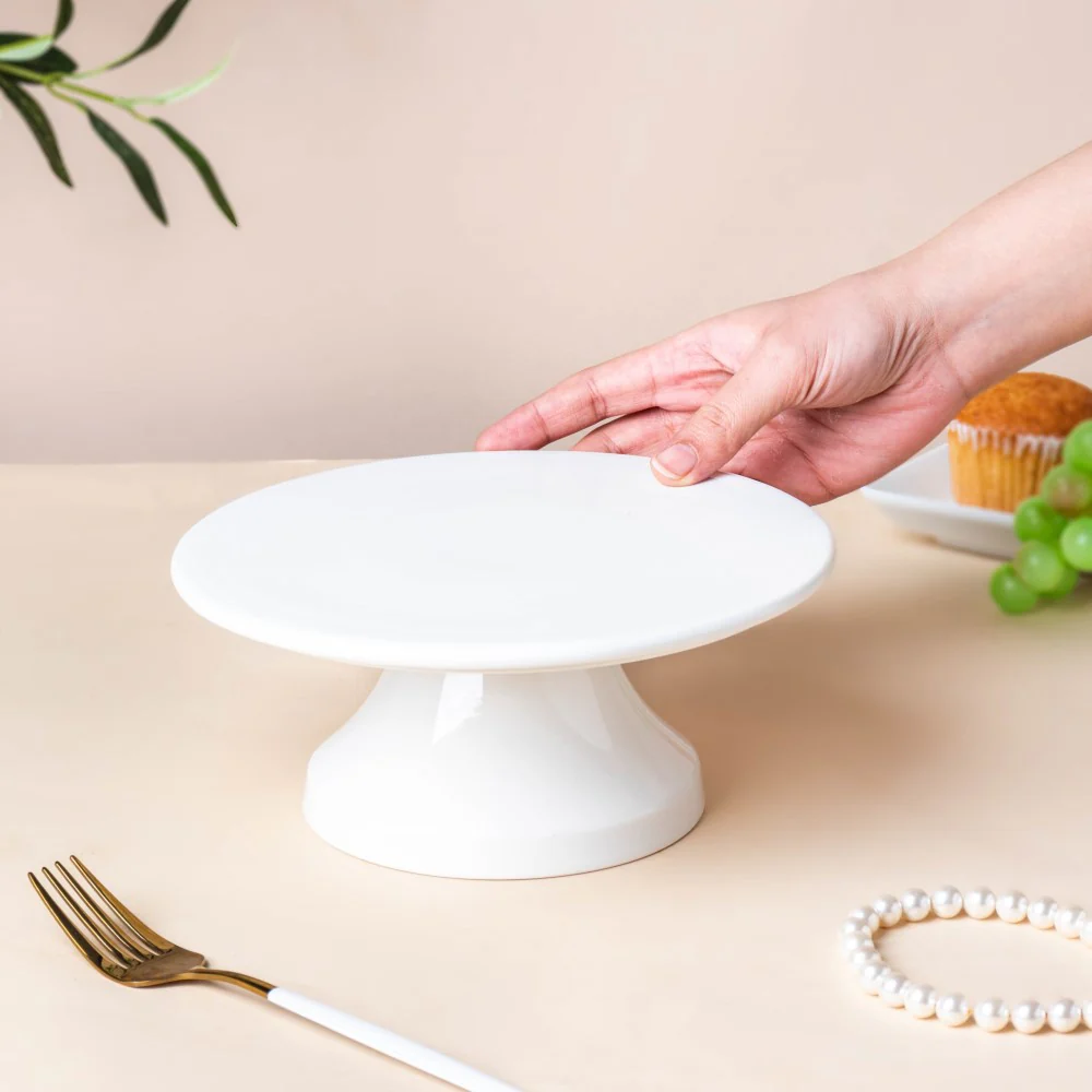 Serena Round Cake Stand 8 Inch Plate Small White - Image 2