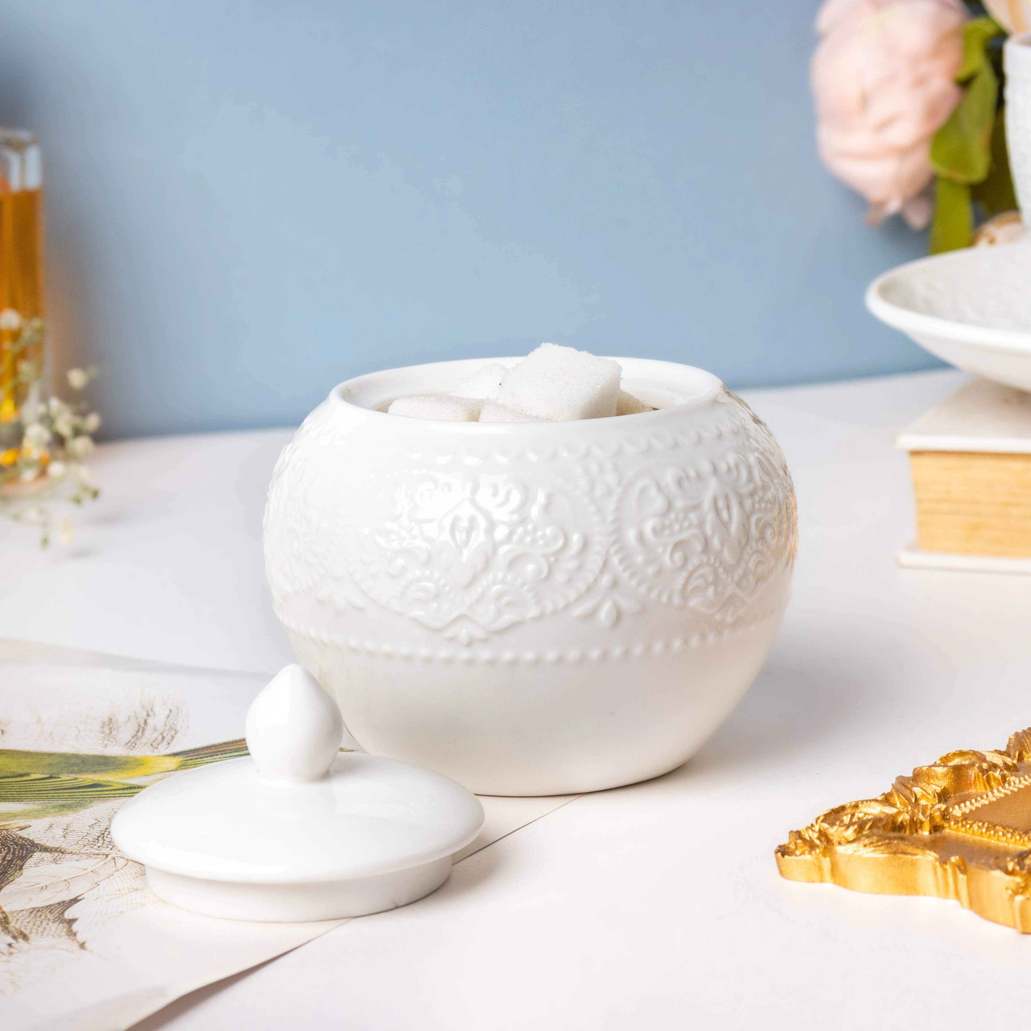 Serena White Truffle Floral Sugar Pot Small 200 ml - Image 4