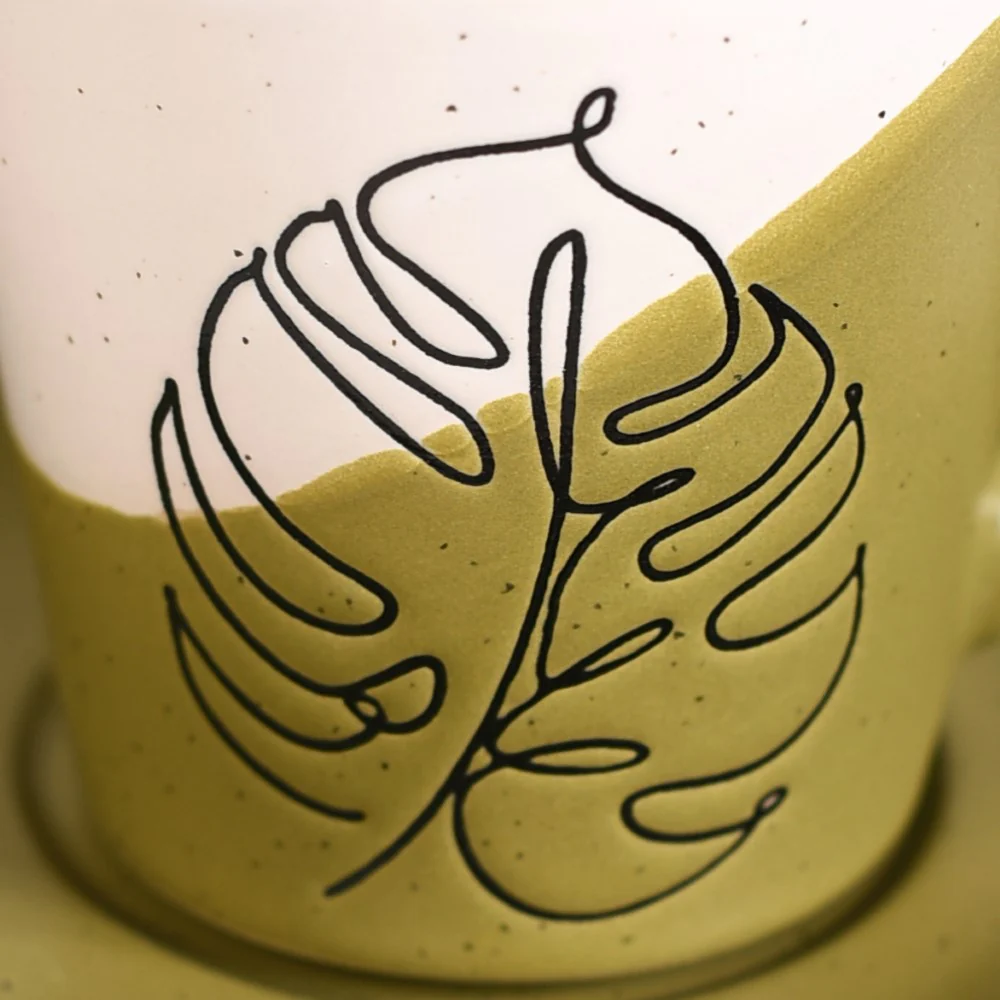 Serene Tropics Ceramic Tea Cup And Saucer Set Of 4 Olive 225ml - Image 9