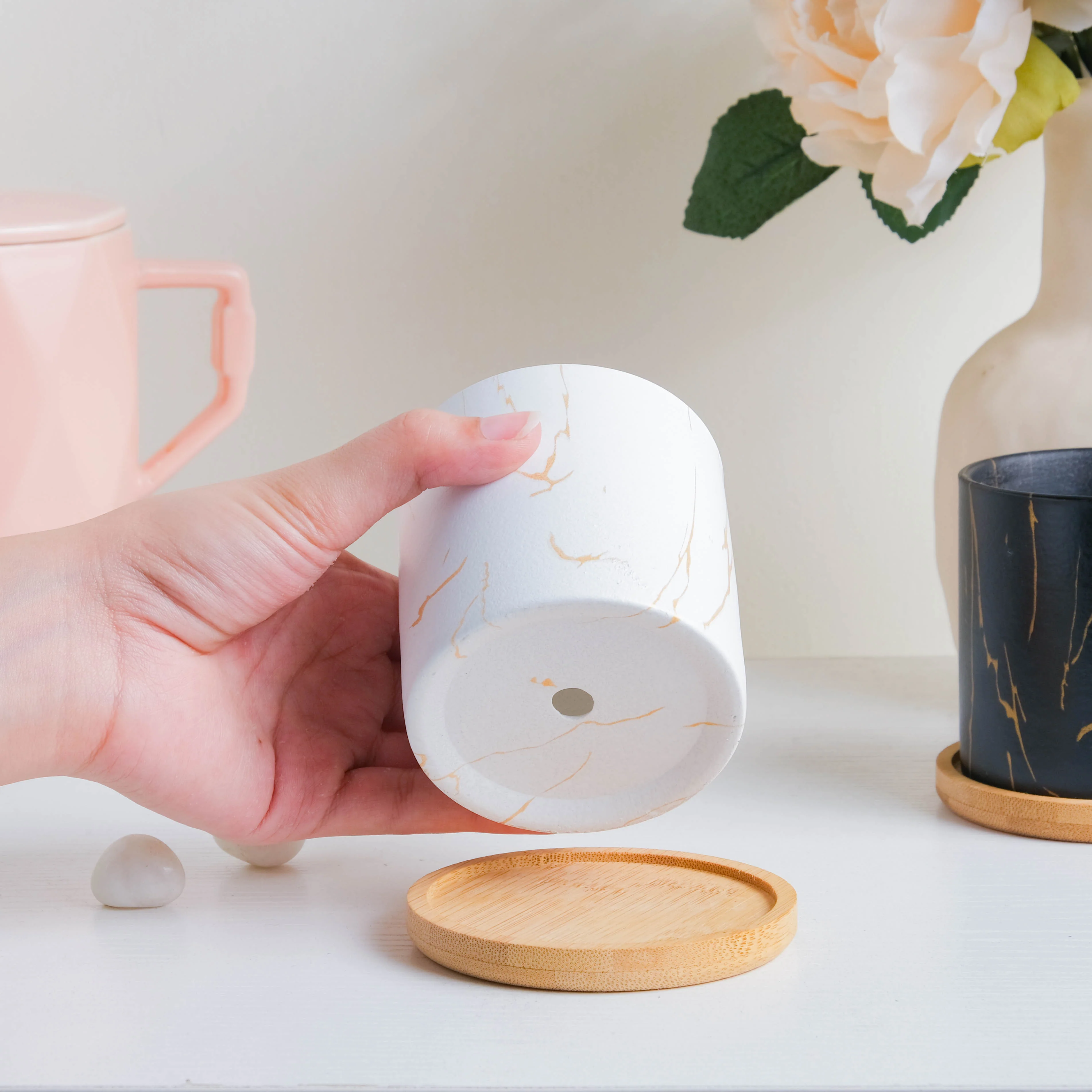 Serene White Planter With Coaster - Image 6