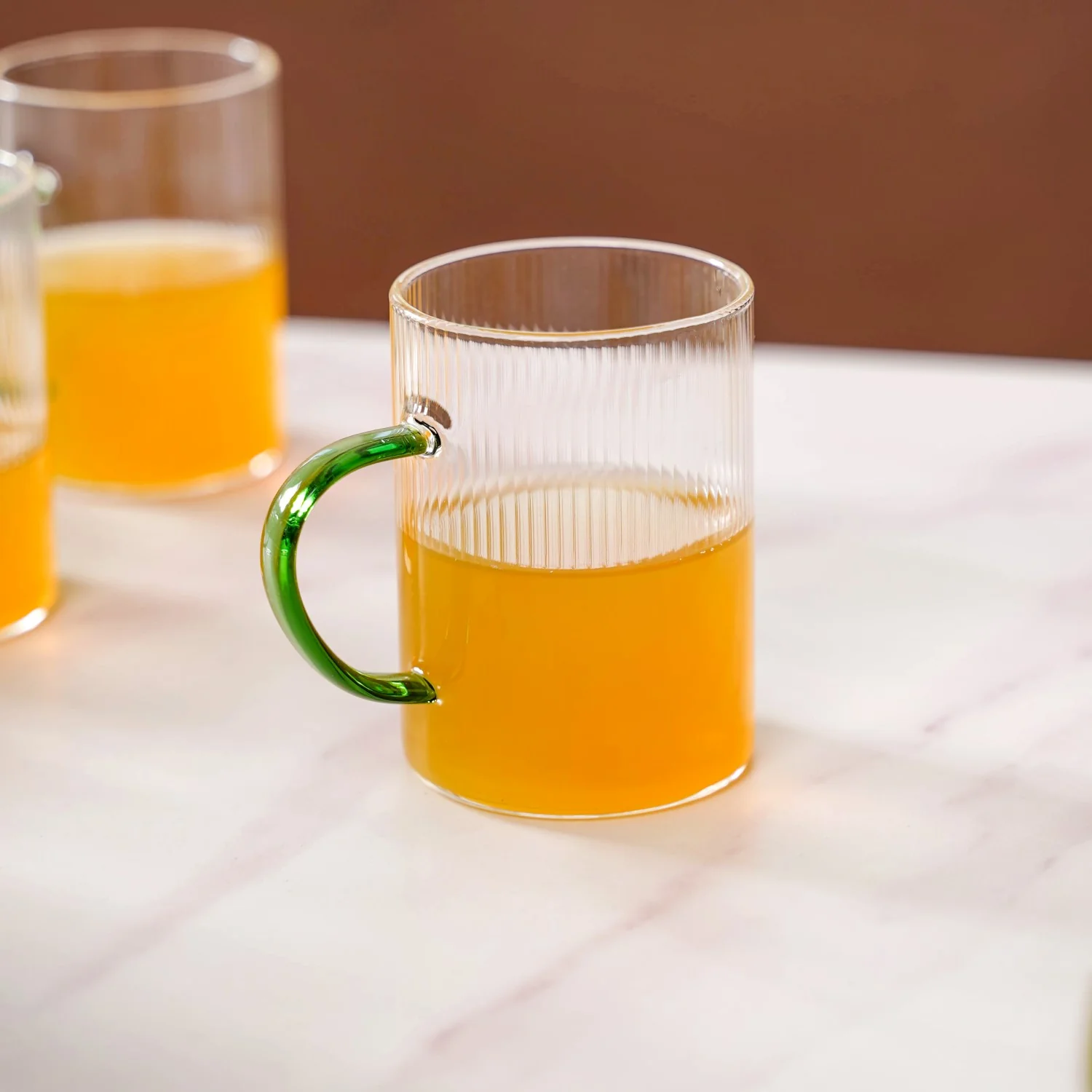 Set Of 12 Glass Tea Cups With Green Handle 200ml - Image 9