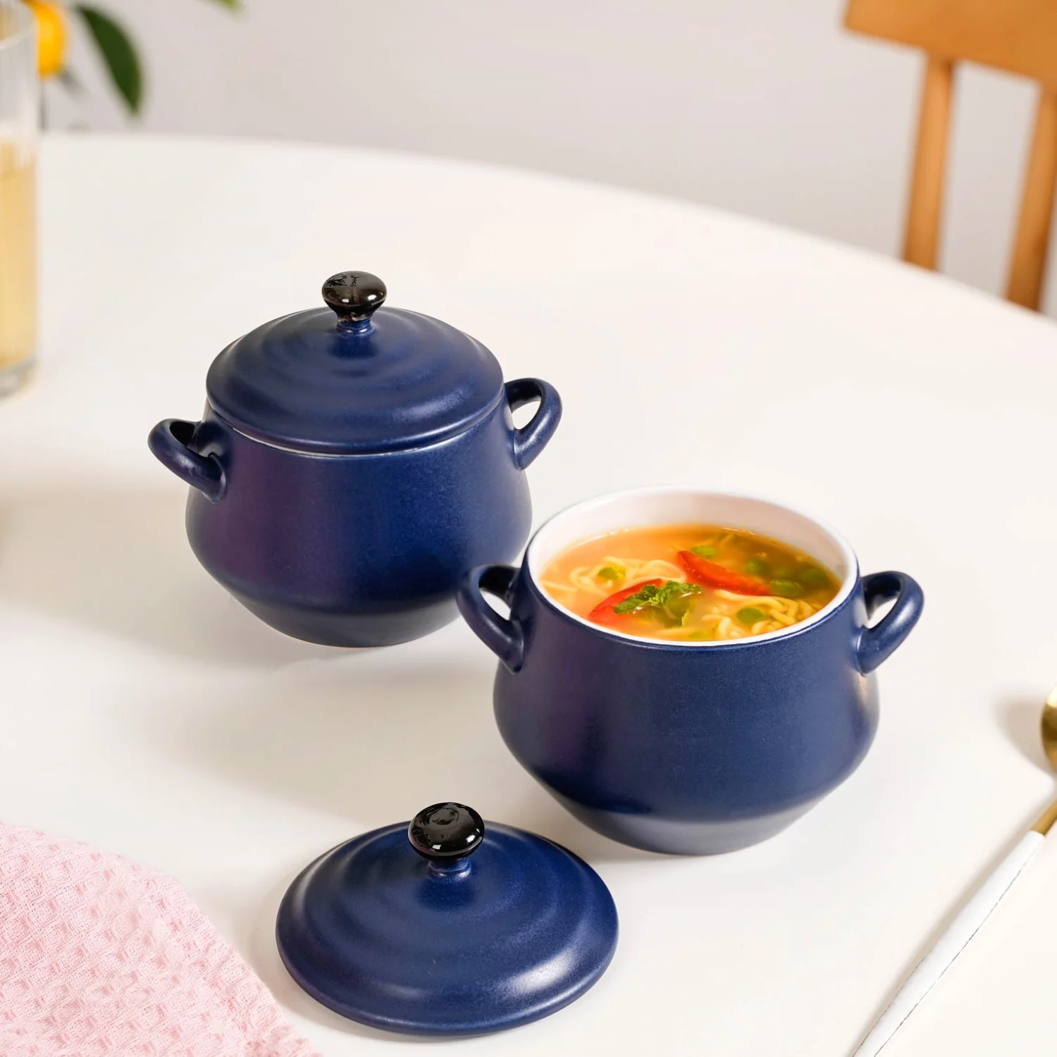 Set Of 2 Amara Ceramic Ramen Bowl Navy 450ml - Image 2