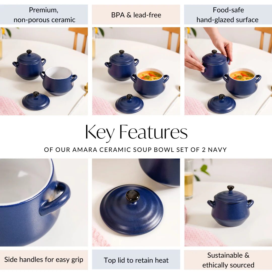 Set Of 2 Amara Ceramic Ramen Bowl Navy 450ml - Image 5