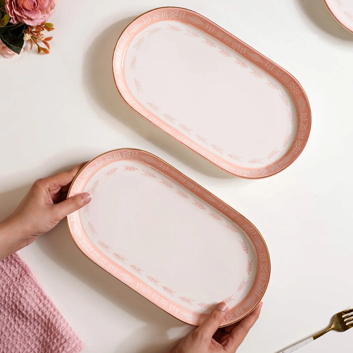 Set Of 2 Azo Pink Serving Platters 12 Inch - Image 2