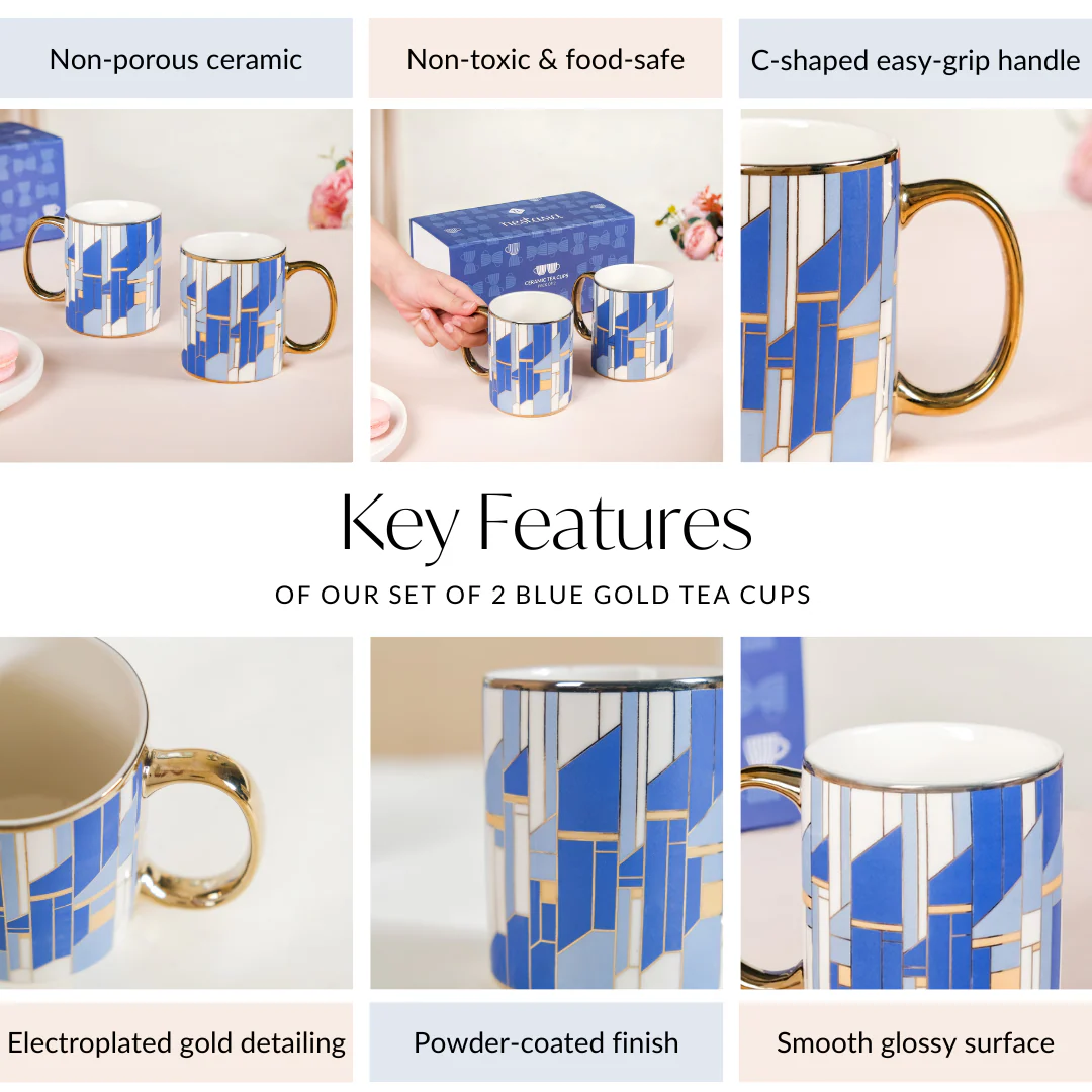 Set Of 2 Blue Gold Tea Cups With Gift Box 350ml - Image 5
