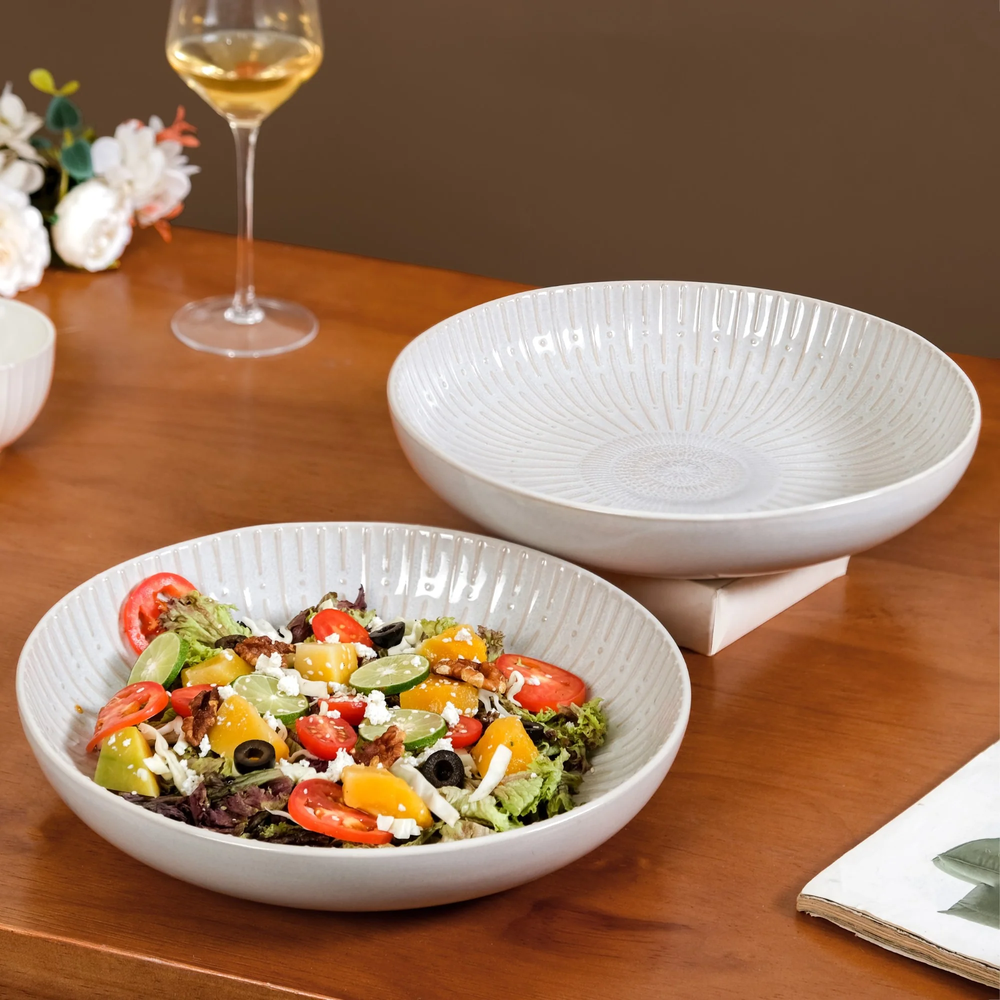 Set Of 2 Chic Ceramic Large Buddha Bowls 1800ml - Image 8