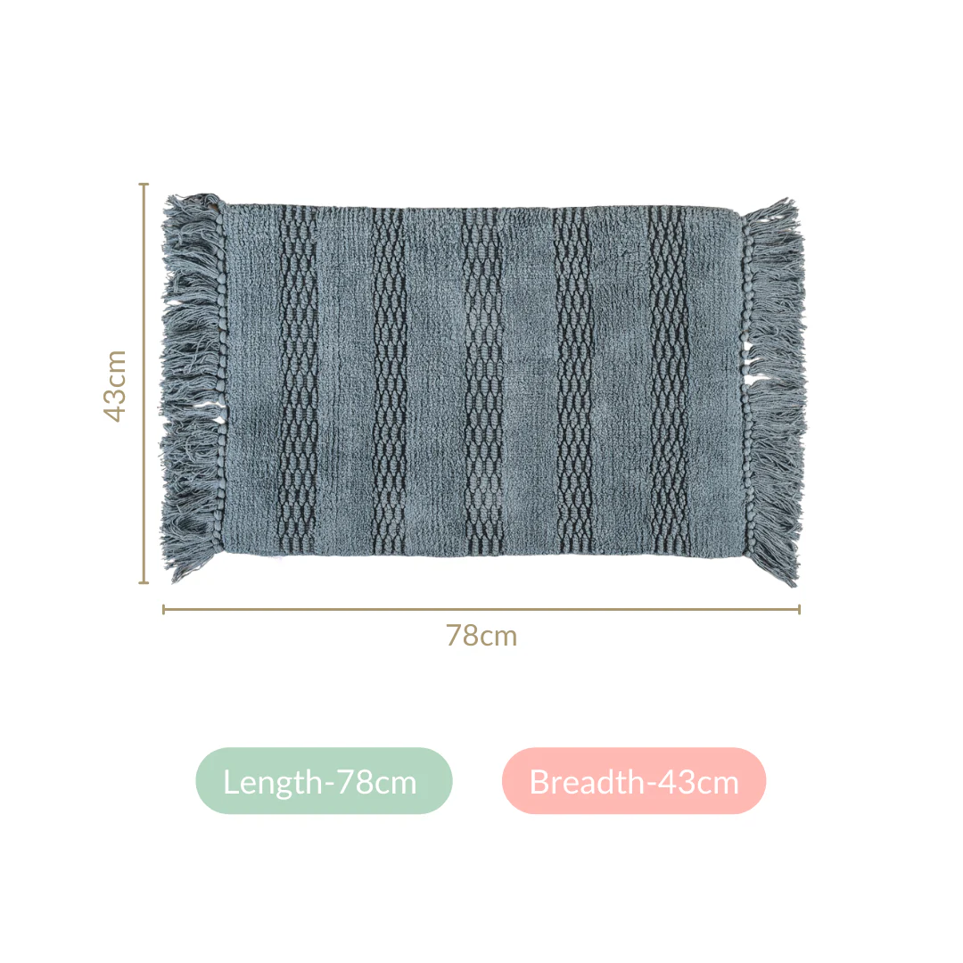 Set Of 2 Handwoven Ribbed Twill Plush Cotton Door Mats Blue 31x17 Inch - Image 4