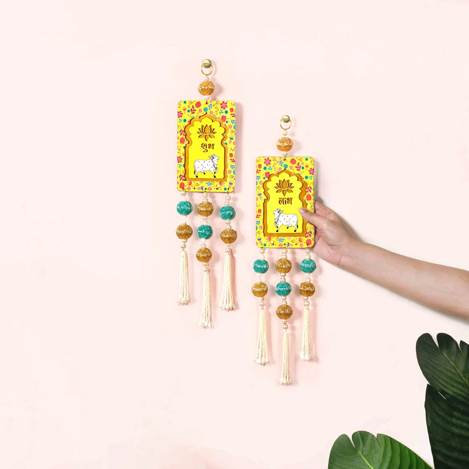 Set Of 2 Kamdhenu Pichwai Wall Decor With Tassels - Image 2