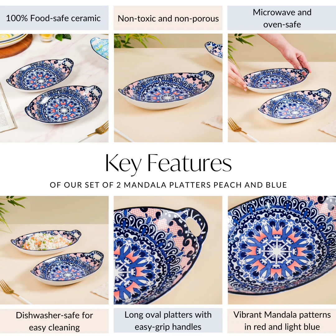 Set Of 2 Mandala Platters Peach And Blue - Image 5