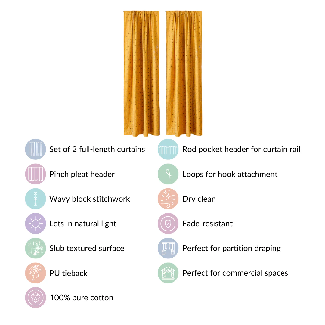 Set Of 2 Mustard Yellow Embroidered Long Curtain 108x54 Inch - Image 4