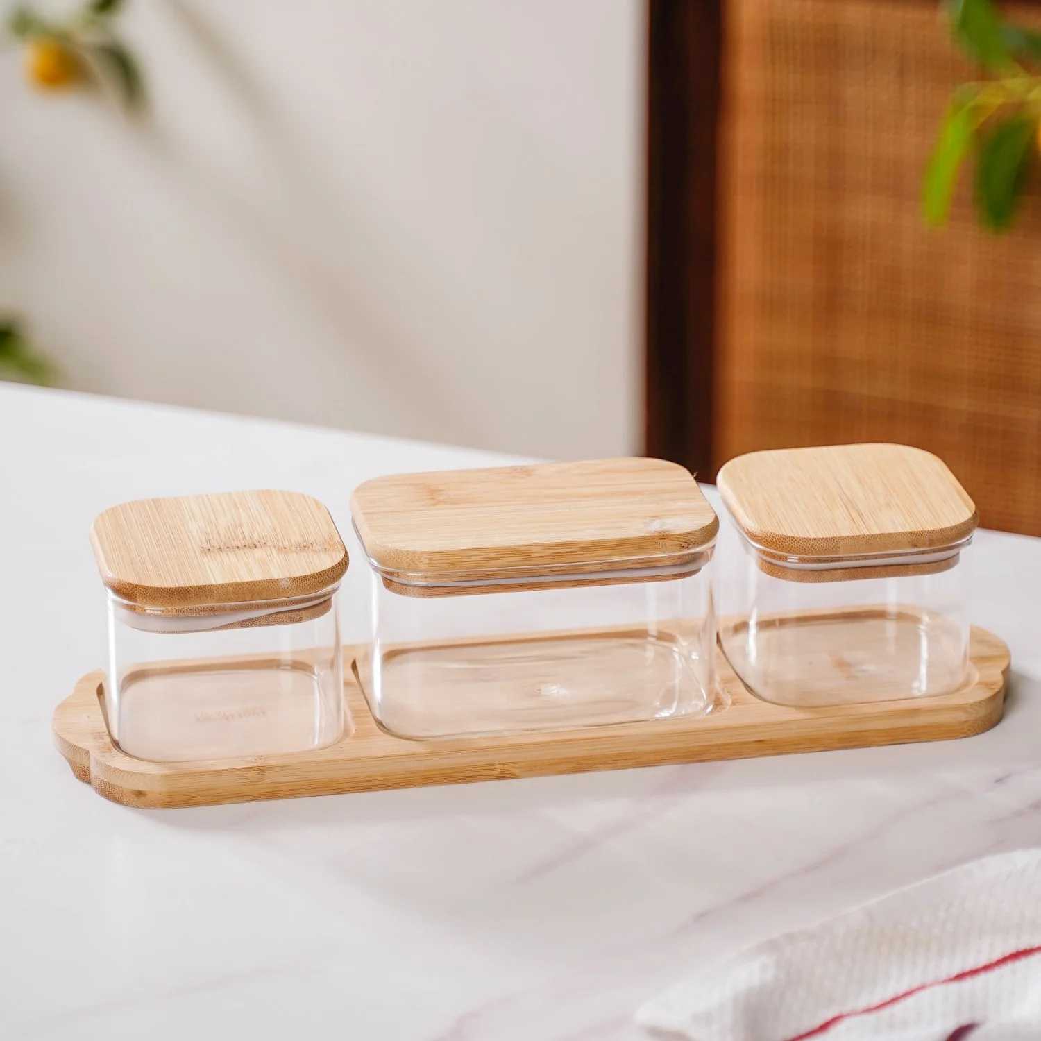 Set Of 3 Borosilicate Glass Snack Jars With Tray - Image 6