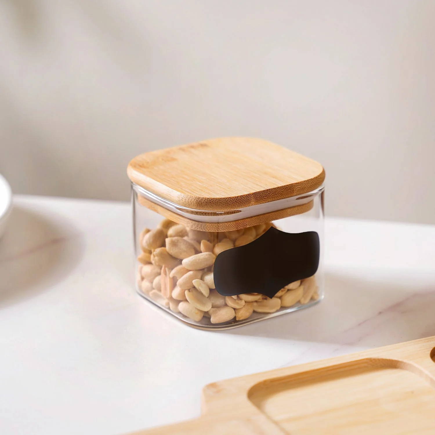 Set Of 3 Clear Glass Chalkboard Snack Serving Jars With Tray 350ml - Image 9