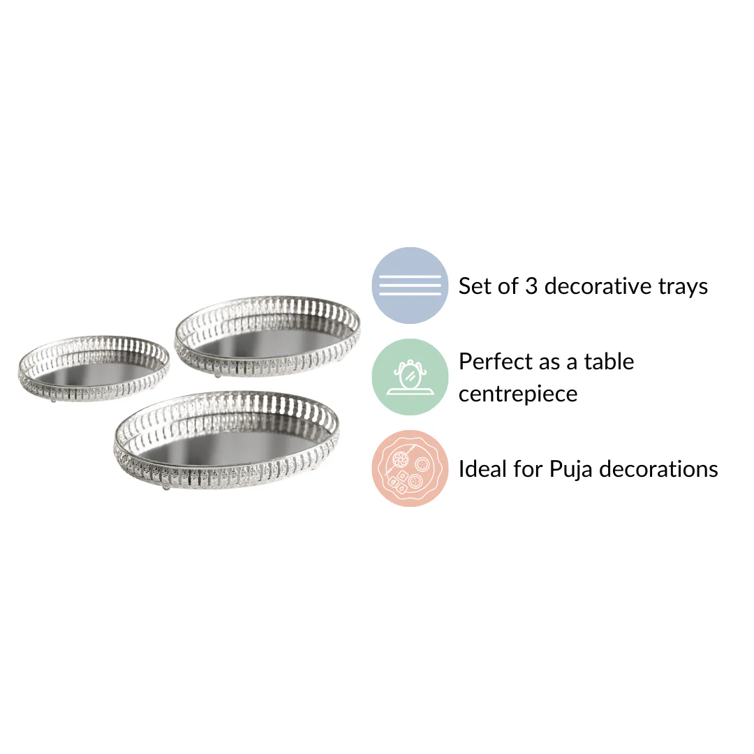 Set Of 3 Luxury Metal Tray Silver - Image 9