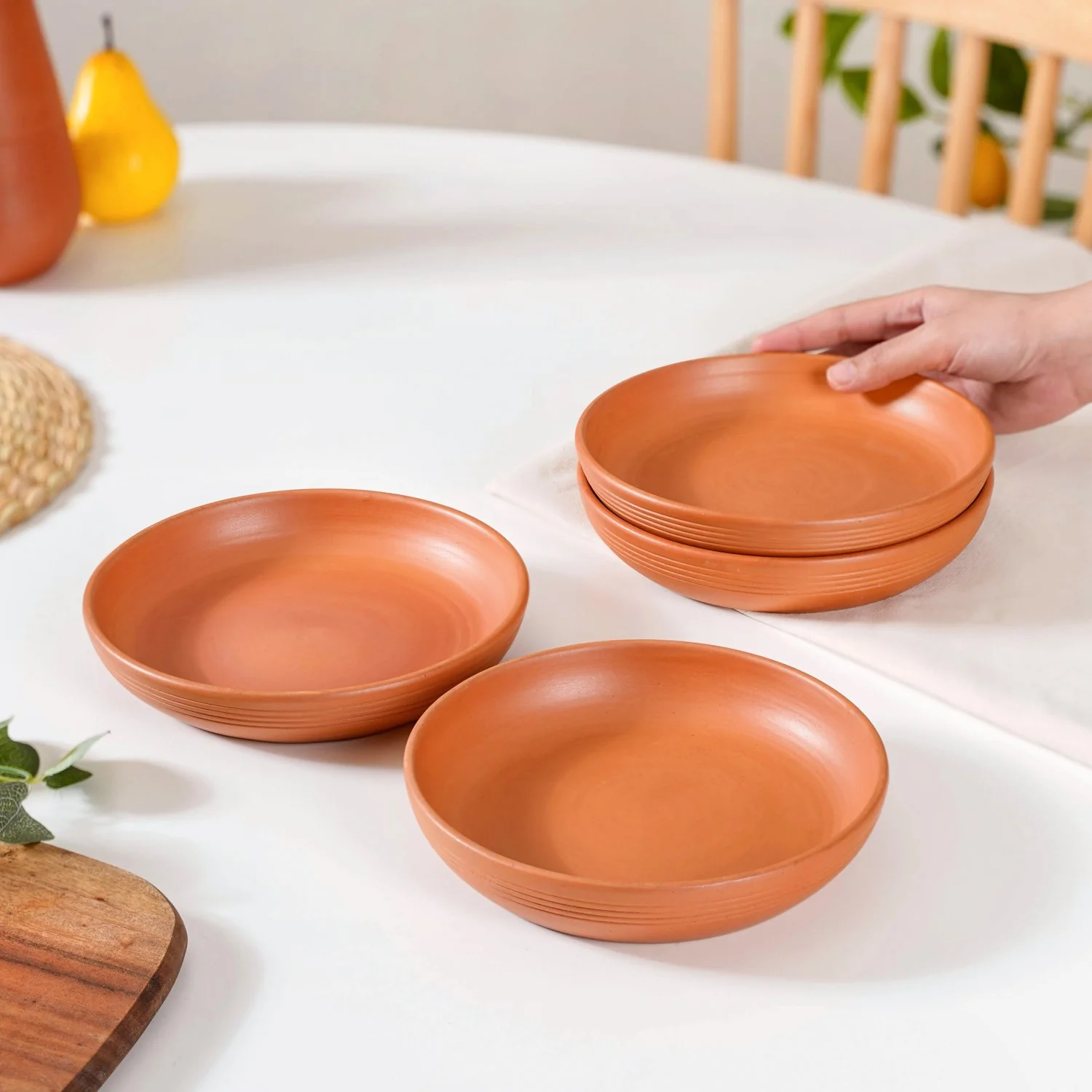 Set Of 4 Earthen Terracotta Snack Plates 7 Inch - Image 3