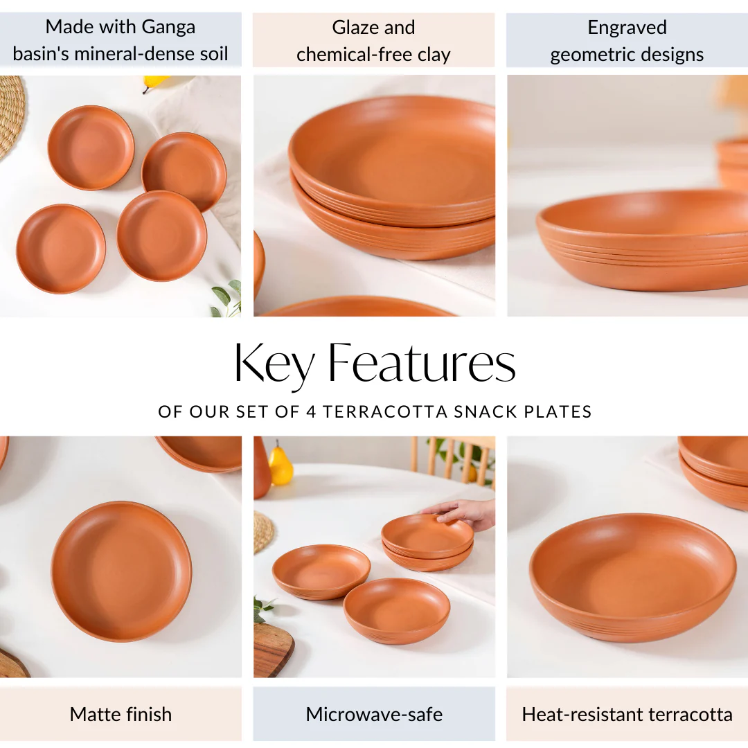 Set Of 4 Earthen Terracotta Snack Plates 7 Inch - Image 5