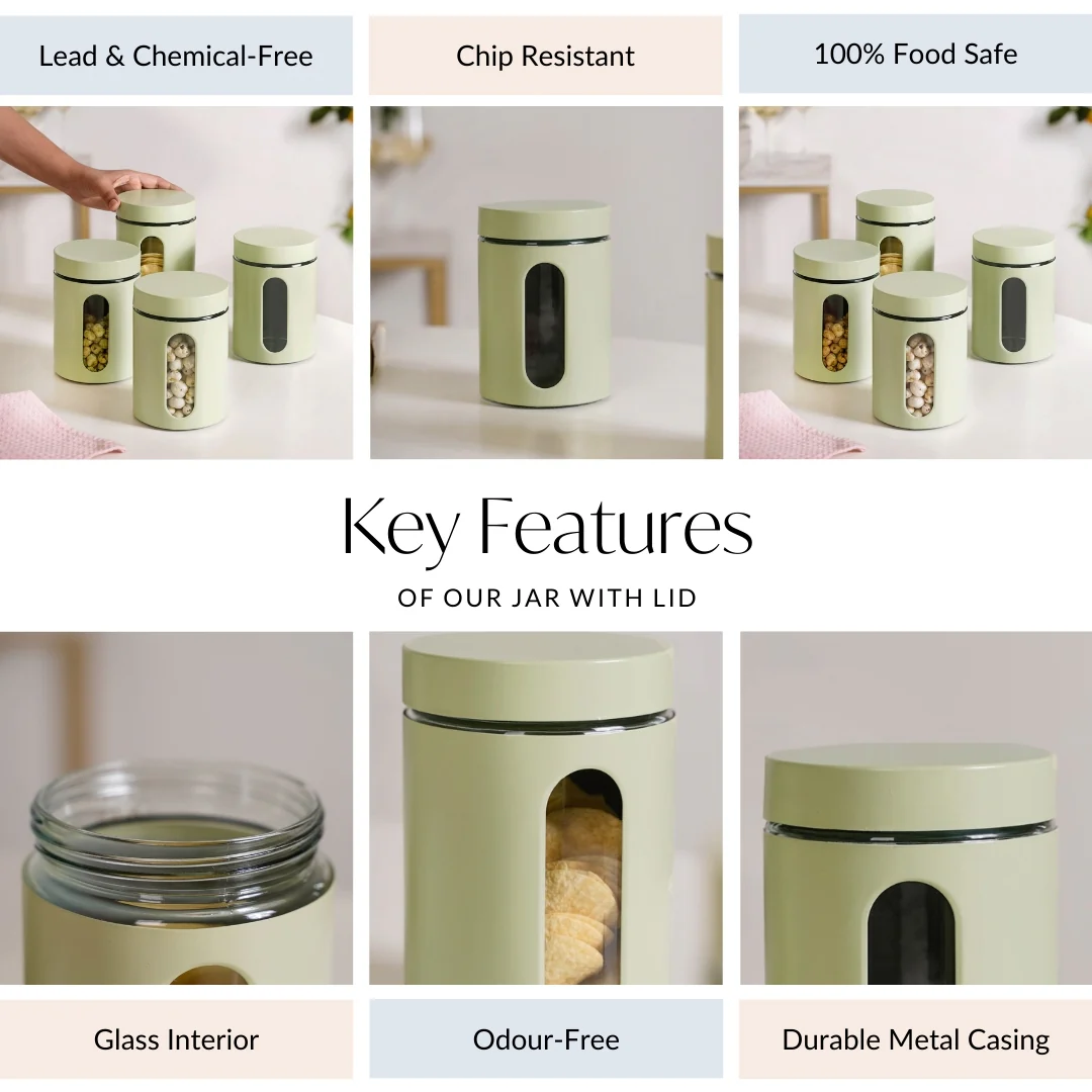 Set Of 4 Metal Canister With Glass Window Jar 1200ml - Image 4