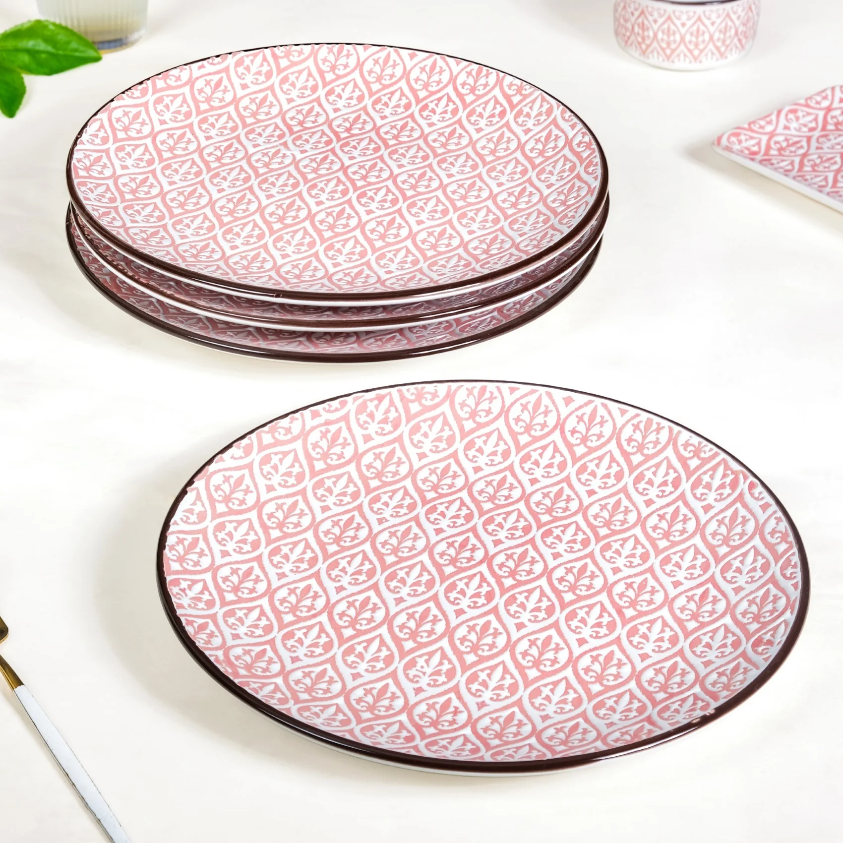 Set Of 4 Pink Baroque Ceramic Dinner Plate 11 Inch - Image 2