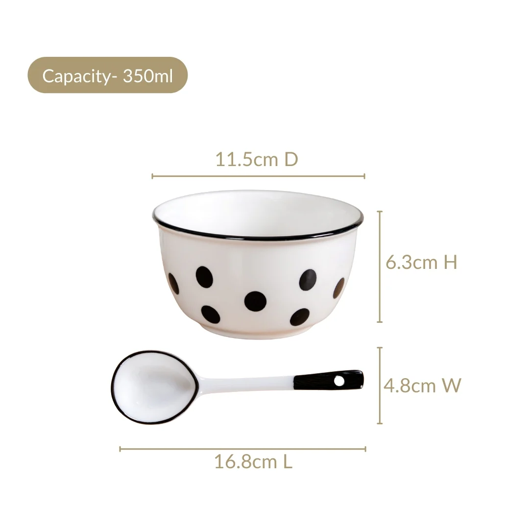 Set Of 4 Polka Dot Soup Bowl With Spoon 350ml - Image 4