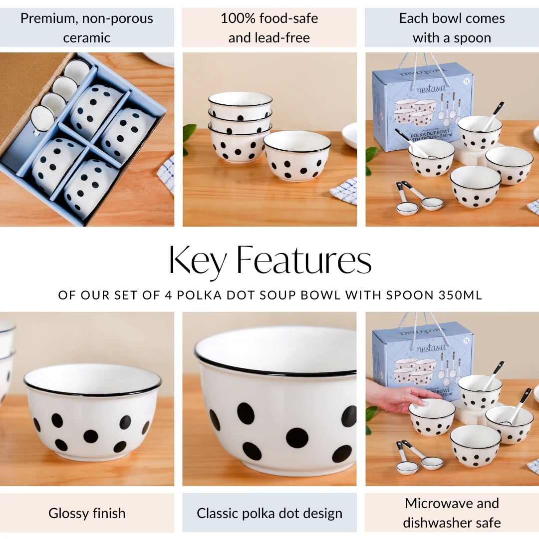 Set Of 4 Polka Dot Soup Bowl With Spoon 350ml - Image 5