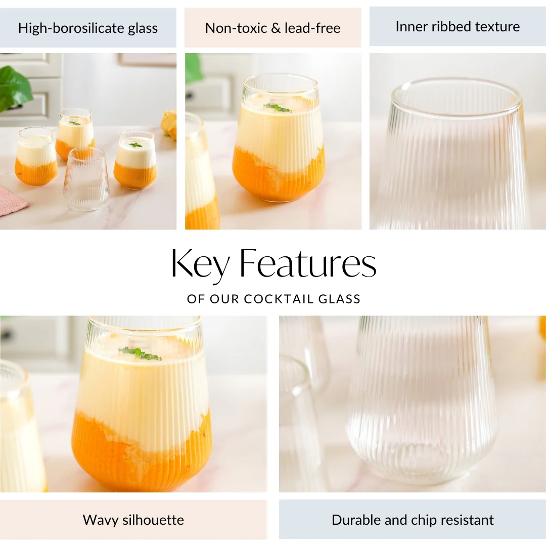 Set Of 4 Ribbed Glass 500ml - Image 4